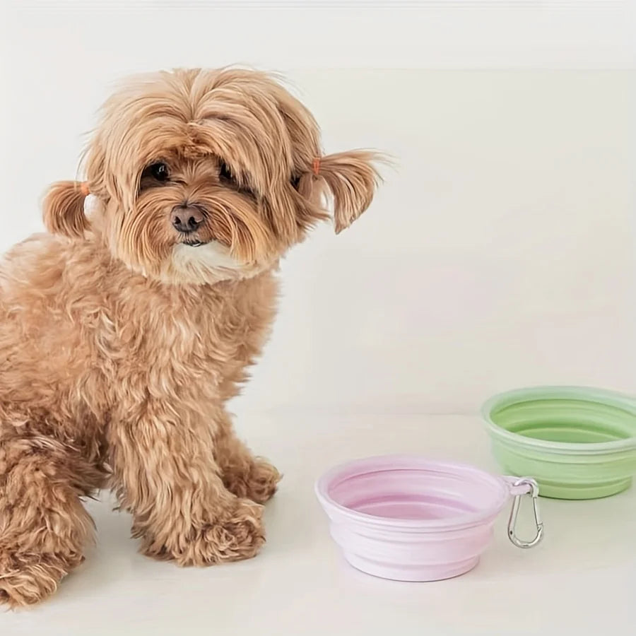 Portable Hanging Silicone Dog Pet Bowl – Foldable Travel Food & Water Bowl for Pets - Pastel Colours