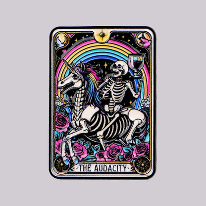 The Audacity Tarot Card Funny Skeleton Unicorn Enamel Brooch Lapel Pin Badge
