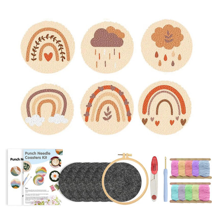 DIY Punch Needle Coaster Set Kit – Make 6 Coasters Multiple Design Choice Craft Embroidery