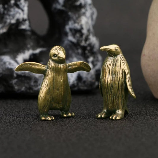 Mini Brass Copper Metal Penguin Figurine – Desk Buddy Ornament Collectible