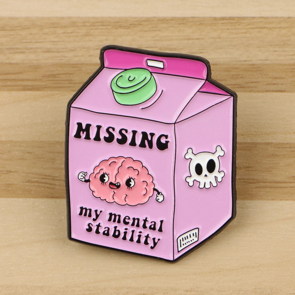 Missing Mental Stability Enamel Pin Badge Funny Mental Health Milk Carton Brain
