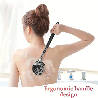 Black Silicone Body Brush – Long-Handle Shower Body Scrubber & Exfoliator