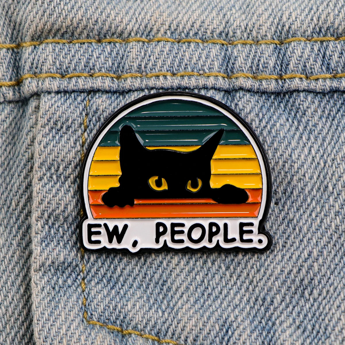 Ew People Funny Sarcastic Black Cat Enamel Brooch Lapel Pin Badge Novelty Gift