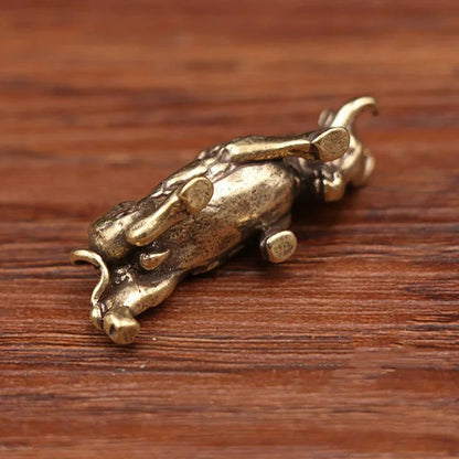 Mini Brass Copper Metal Bull Figurine – Desk Buddy Ornament Collectible