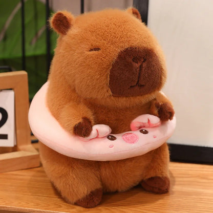 Cute Capybara Plush Toy with Swimming Swim Ring Float -  Frog, Duck, Bunny, Strawberry, Bread / Toast, Pig, Unicorn