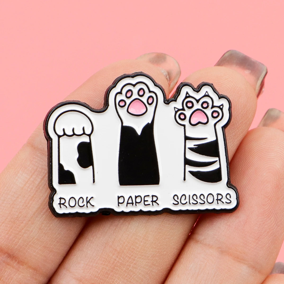 Rock Paper Scissors Funny Cute Cat Paw Enamel Brooch Lapel Pin Badge Novelty Gift
