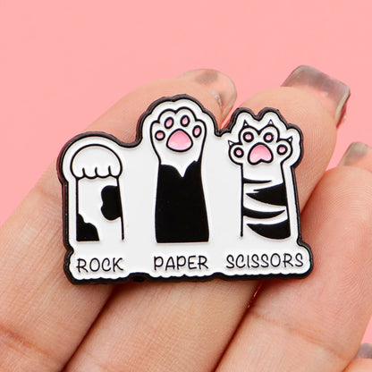 Rock Paper Scissors Funny Cute Cat Paw Enamel Brooch Lapel Pin Badge Novelty Gift