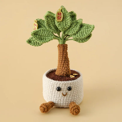 Crochet Knitted Potted Money Tree Plant – Handmade Style Décor Gift | Artificial Cute Mini Plant or Tree