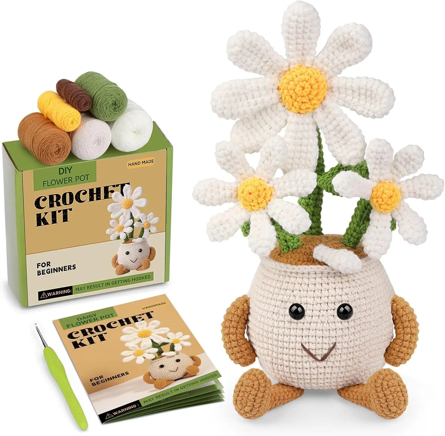 DIY Potted Plant Crochet Kit Beginners Starter – Daisy, Crocus, Snowdrop, Sunflower, Tulip Design