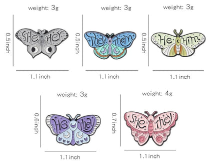 Butterfly Moth Pronouns Enamel Pin Badge SHE HER HE HIM THEY THEM Brooches