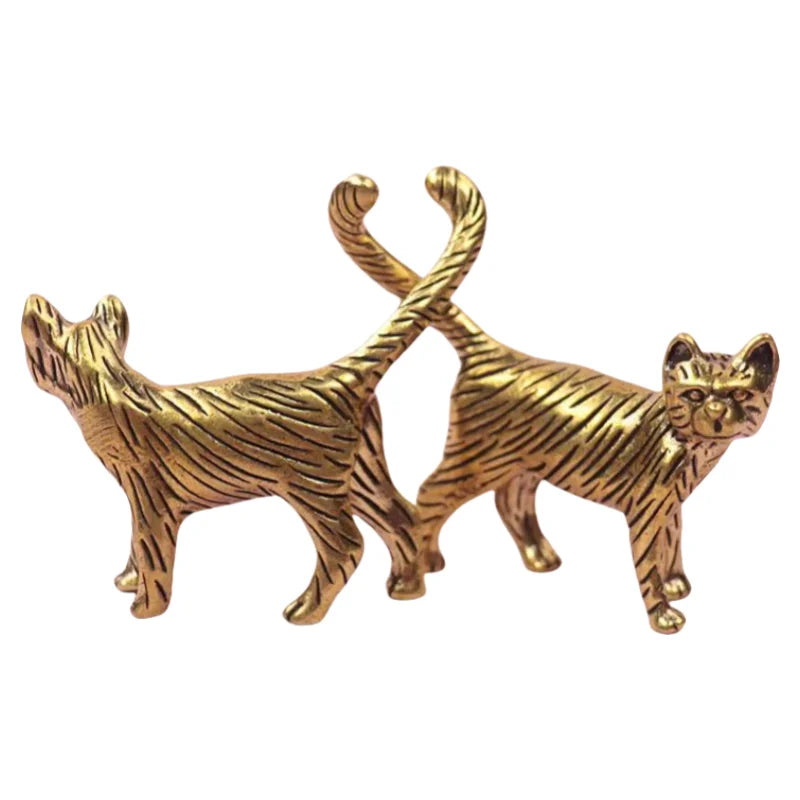 Mini Brass Copper Metal Cat Figurine – Desk Buddy Ornament Collectible