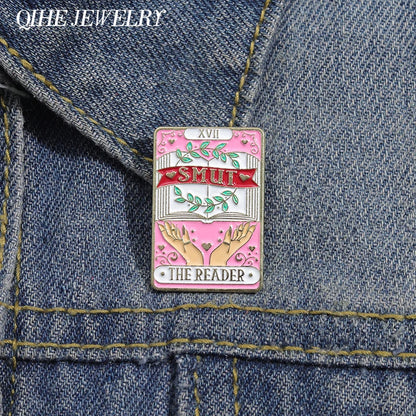 SMUT THE READER Tarot Card Brooch Enamel Pin Badge Book Lover Lapel Backpack Gift