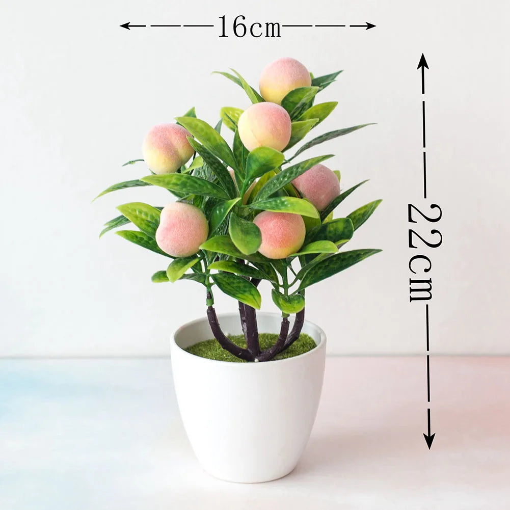 Artificial Bonsai Plant Tree – Peach, Orange, Strawberry, or Pepper Tree Plant Décor (22×18 cm)