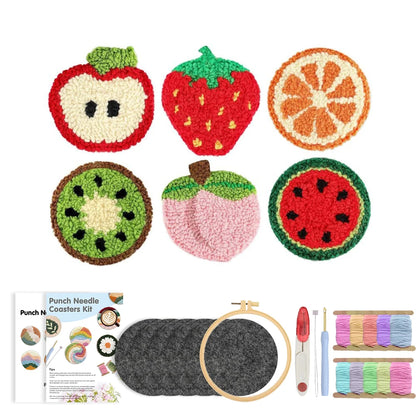 DIY Punch Needle Coaster Set Kits – Make 6 Fruit Design Coasters Multiple Design Choice Craft Embroidery