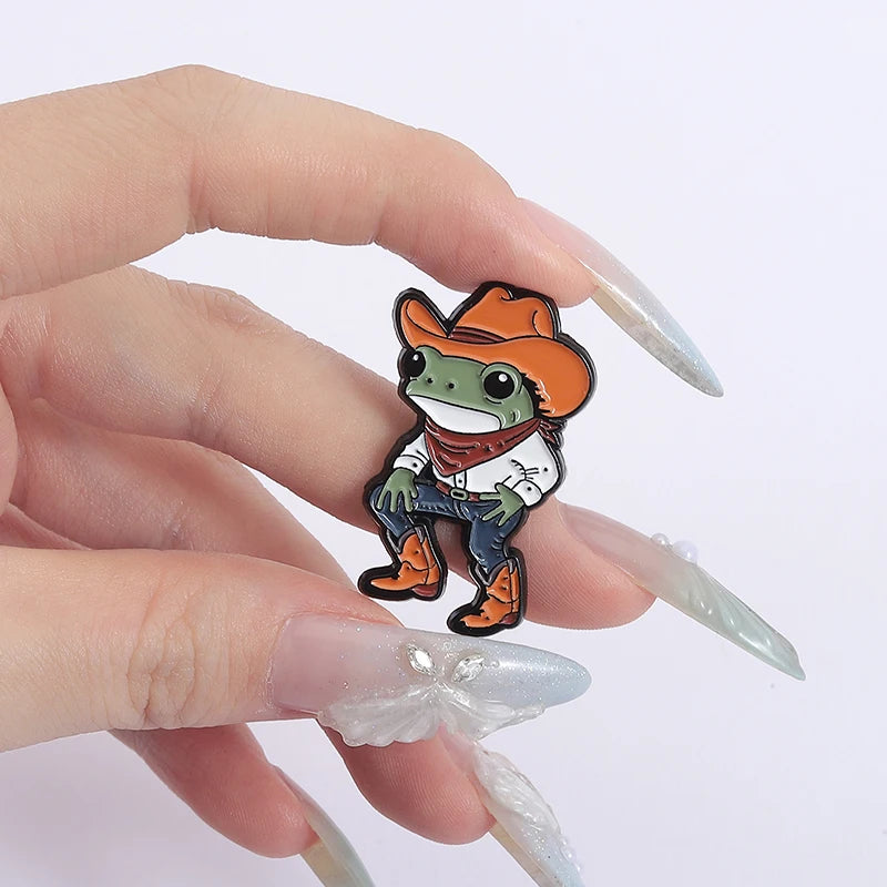 Cartoon Cowboy Frog Enamel Pin Badge Funny Cowboy Hat Boots Brooch Clothes Lapel Animal