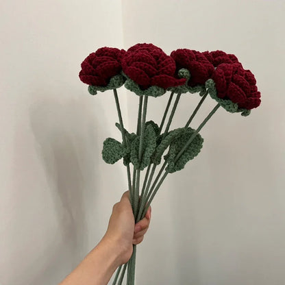 Knitted Rose Artificial Flower – Single-Stem Modern Decor for Gift, Home or Weddings