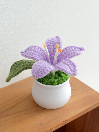 Knitted Crochet Lily Flower Potted Woven Flowers Pot Gift