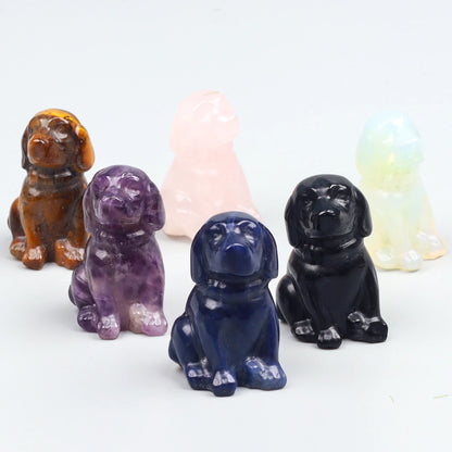 Crystal Dog Figurines – Hand-Carved Natural Stone Animal Dogs Figures for Chakra Energy Healing & Home Décor