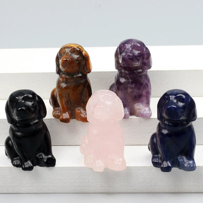 Crystal Dog Figurines – Hand-Carved Natural Stone Animal Dogs Figures for Chakra Energy Healing & Home Décor