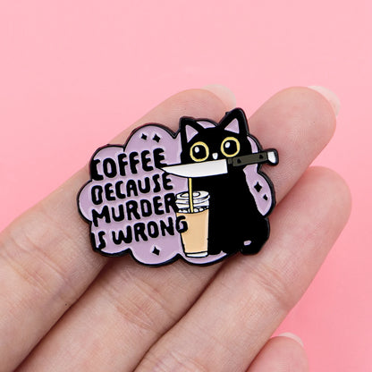 Funny Black Cat Enamel Pin Badge Coffee Brooch Lapel Backpack Clothing Accessories