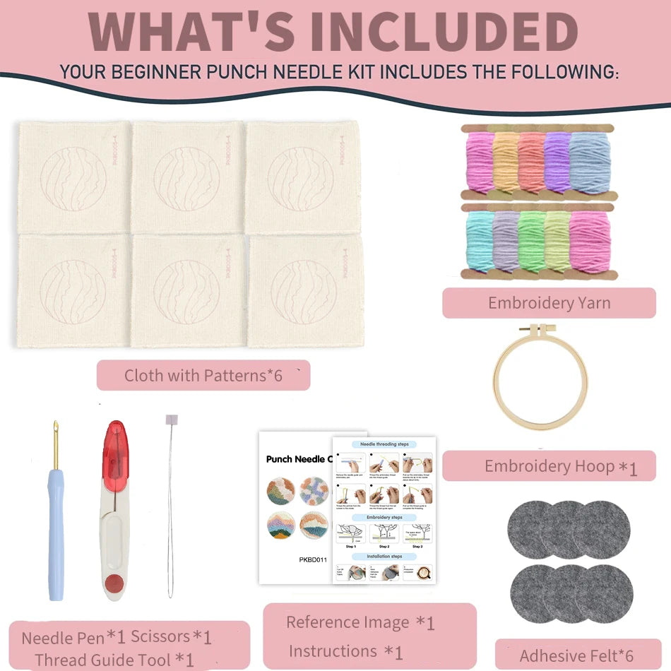 DIY Punch Needle Coaster Kit – Make 6 Cat, Dog, or Butterfly Animal Coasters Craft Embroidery
