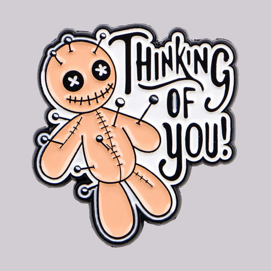 Thinking of You Funny Voodoo Doll Witchcraft Enamel Brooch Lapel Pin Badge Novelty Gift