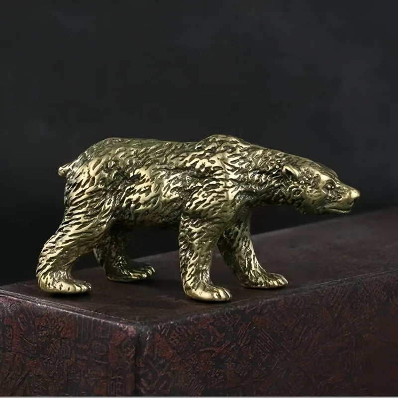 Mini Brass Copper Metal Bear Figurine – Desk Buddy Ornament Collectible
