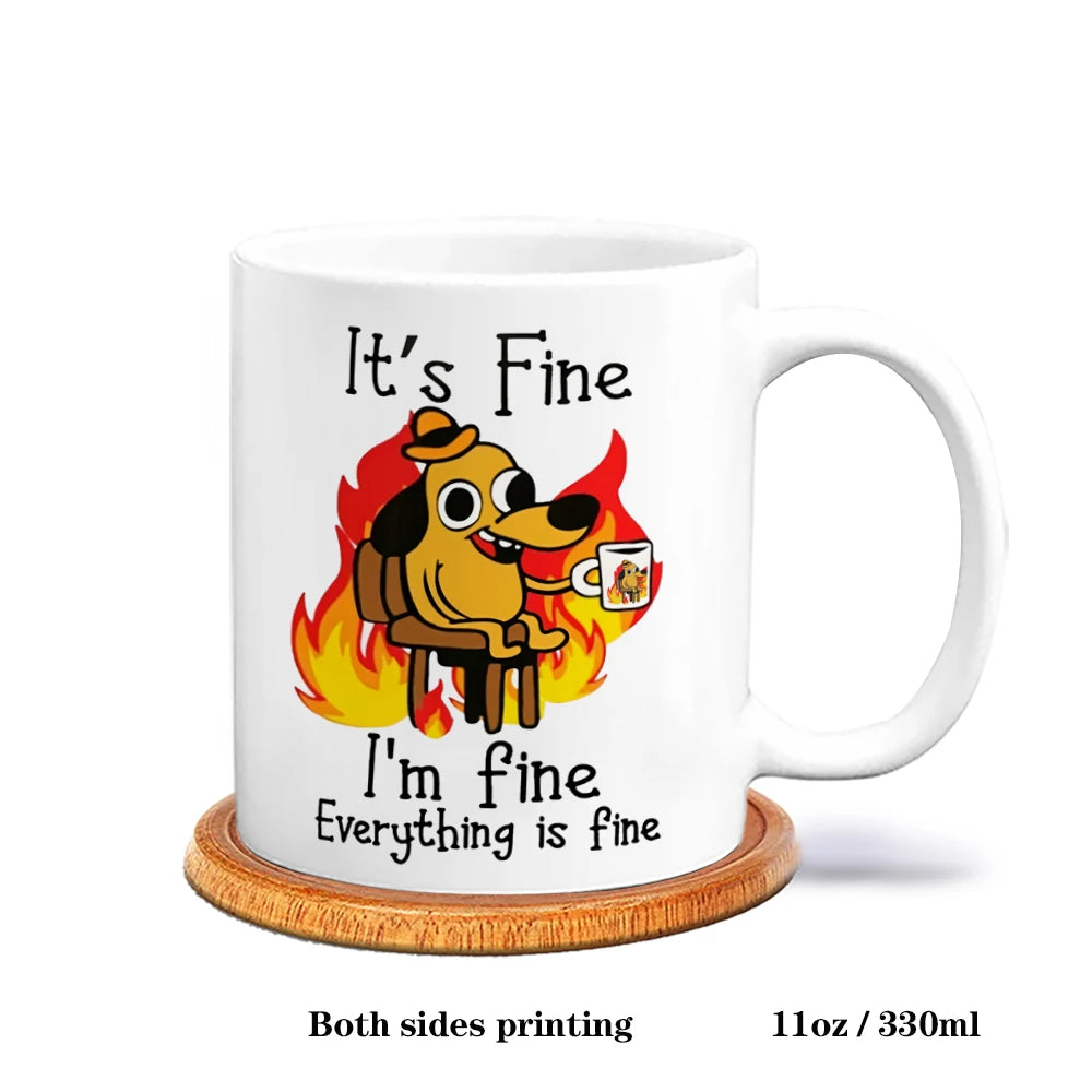 Everything is Fine Funny Meme Coffee Mug – Ceramic Cup for Tea Coffee Funny Sarcastic Novelty Gift Office