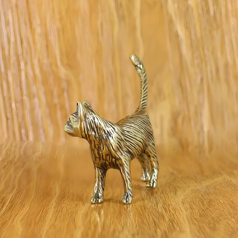 Mini Brass Copper Metal Cat Figurine – Desk Buddy Ornament Collectible
