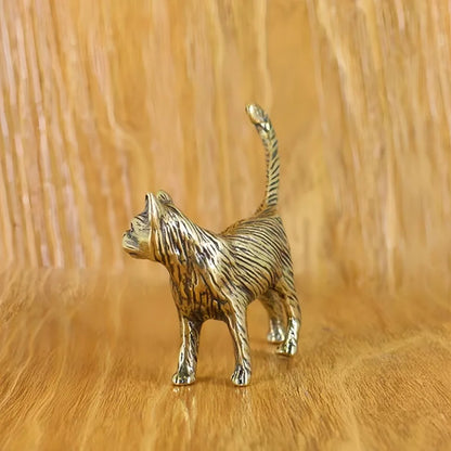 Mini Brass Copper Metal Cat Figurine – Desk Buddy Ornament Collectible