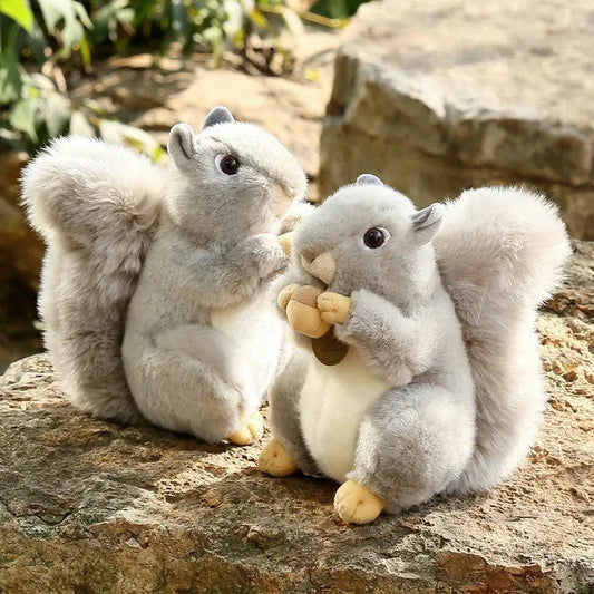 20cm Realistic Grey Squirrel Plush Soft Toy Holding Acorn
