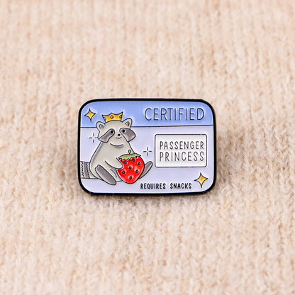Certified Passenger Princess Enamel Pin Badge Funny Cute Raccoon Brooch Lapel Clothing Accessories Animal