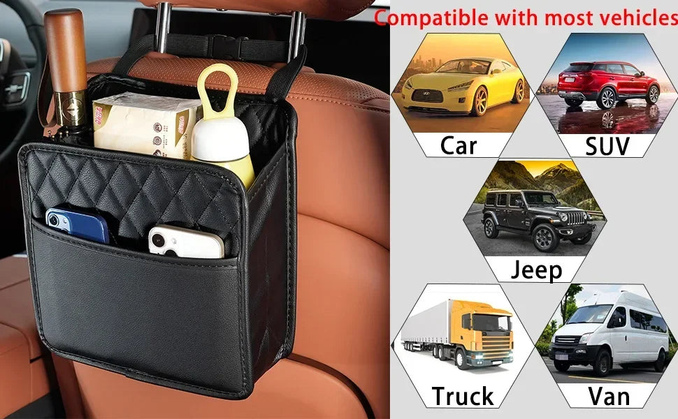 Multi-Functional Car Storage Bag Bin Unit PU Leather - Suitable For Most Vehicles
