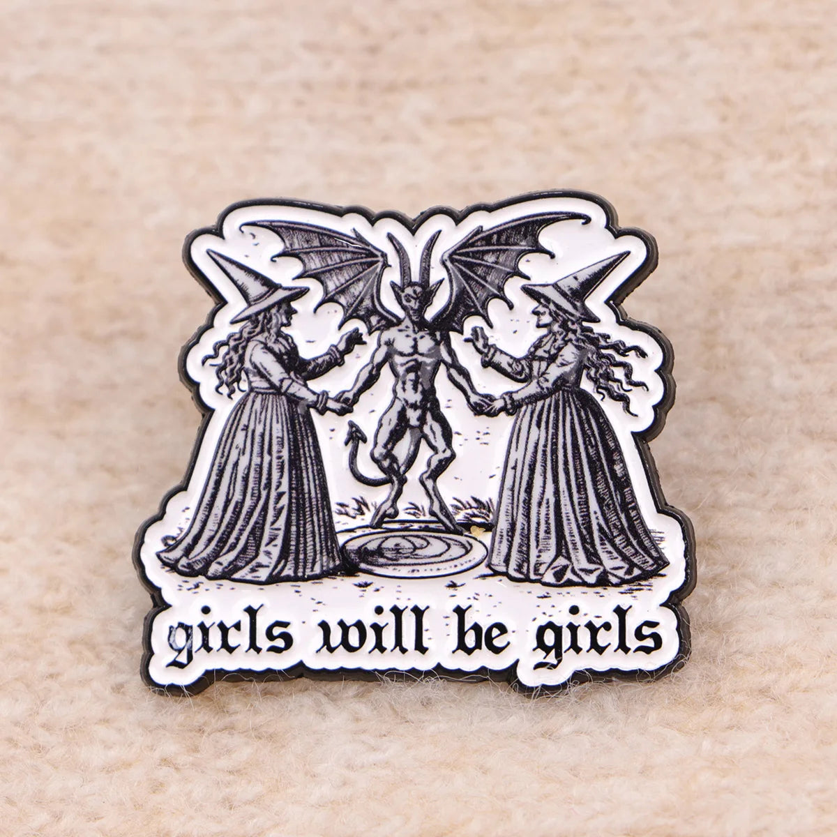 Girls Will Be Girls Witches Witchcraft Enamel Brooch Lapel Pin Badge Feminism Women’s Rights