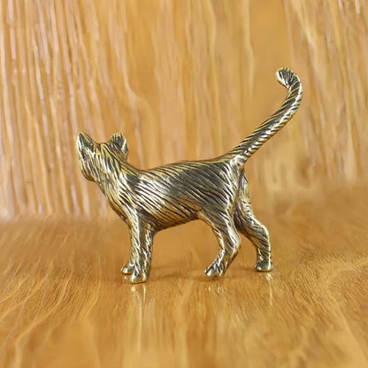 Mini Brass Copper Metal Cat Figurine – Desk Buddy Ornament Collectible