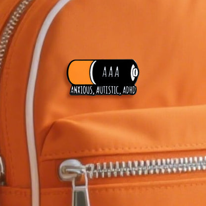 ANXIOUS AUTISTIC ADHD Battery Funny Enamel Brooch Lapel Pin Badge Autism Neurodivergent