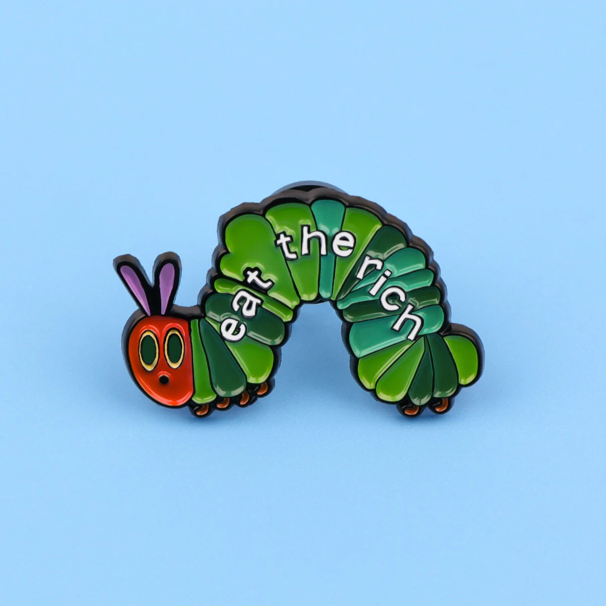 Eat The Rich Caterpillar Funny Statement Enamel Brooch Lapel Pin Badge Novelty Gift