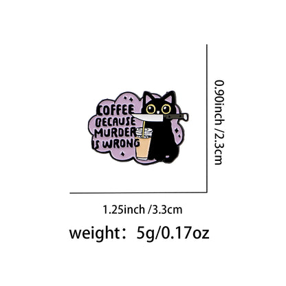 Funny Black Cat Enamel Pin Badge Coffee Brooch Lapel Backpack Clothing Accessories