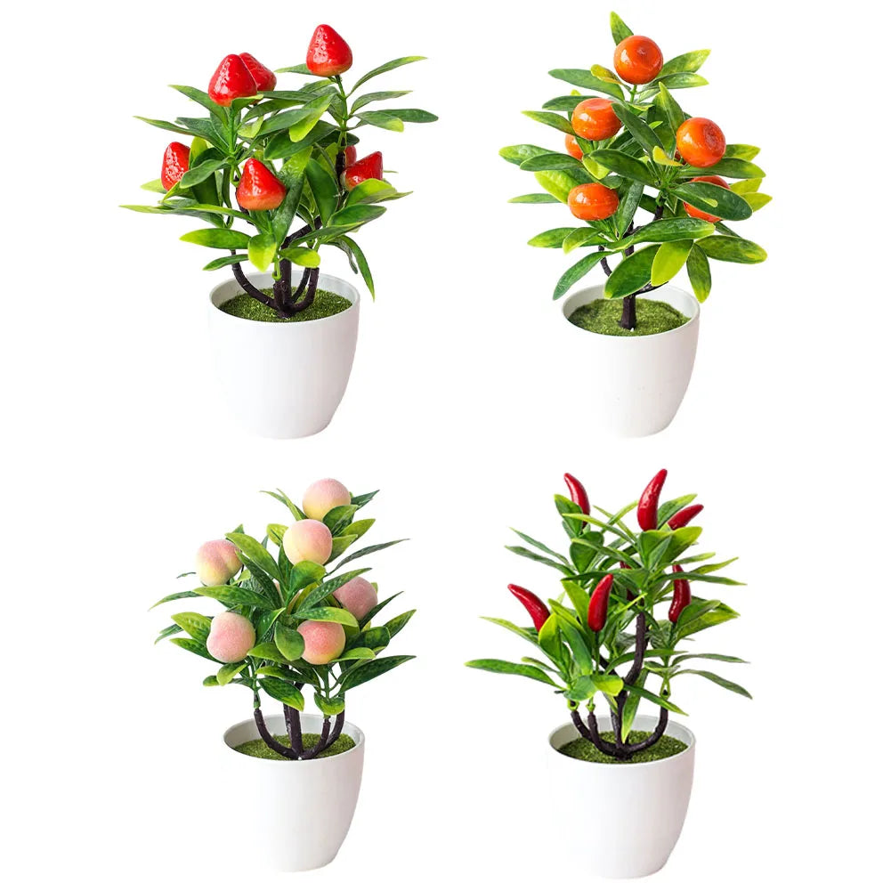 Artificial Bonsai Plant Tree – Peach, Orange, Strawberry, or Pepper Tree Plant Décor (22×18 cm)