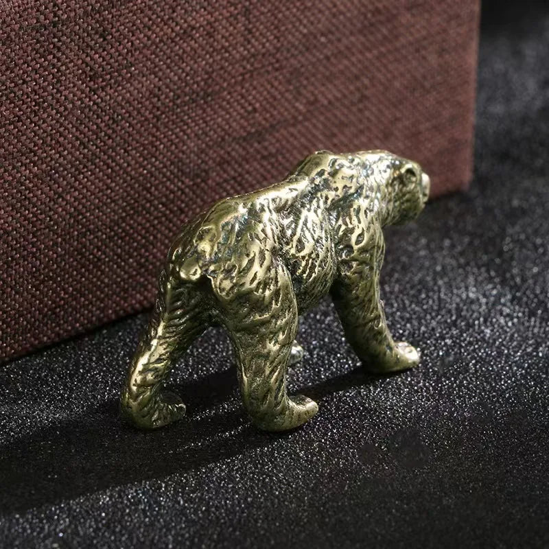 Mini Brass Copper Metal Bear Figurine – Desk Buddy Ornament Collectible