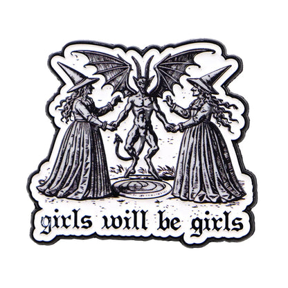 Girls Will Be Girls Witches Witchcraft Enamel Brooch Lapel Pin Badge Feminism Women’s Rights