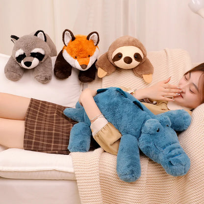 Large Raccoon, Fox, Crocodile or Sloth Soft Fluffy Plush Toy Pillow