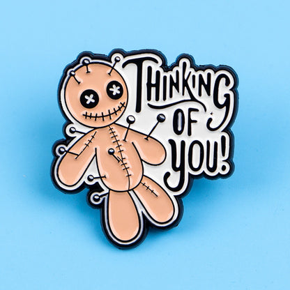Thinking of You Funny Voodoo Doll Witchcraft Enamel Brooch Lapel Pin Badge Novelty Gift
