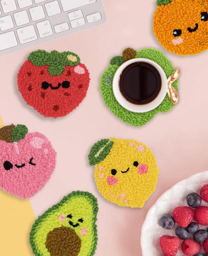 DIY Punch Needle Coaster Kit – Make 6 Fruit Design Coasters - Multiple Design Choice Craft Embroidery