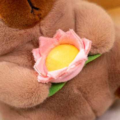 25CM Cute Capybara Plush Toy with Ear Muffs and Flower -  Autumn Winter Seasonal