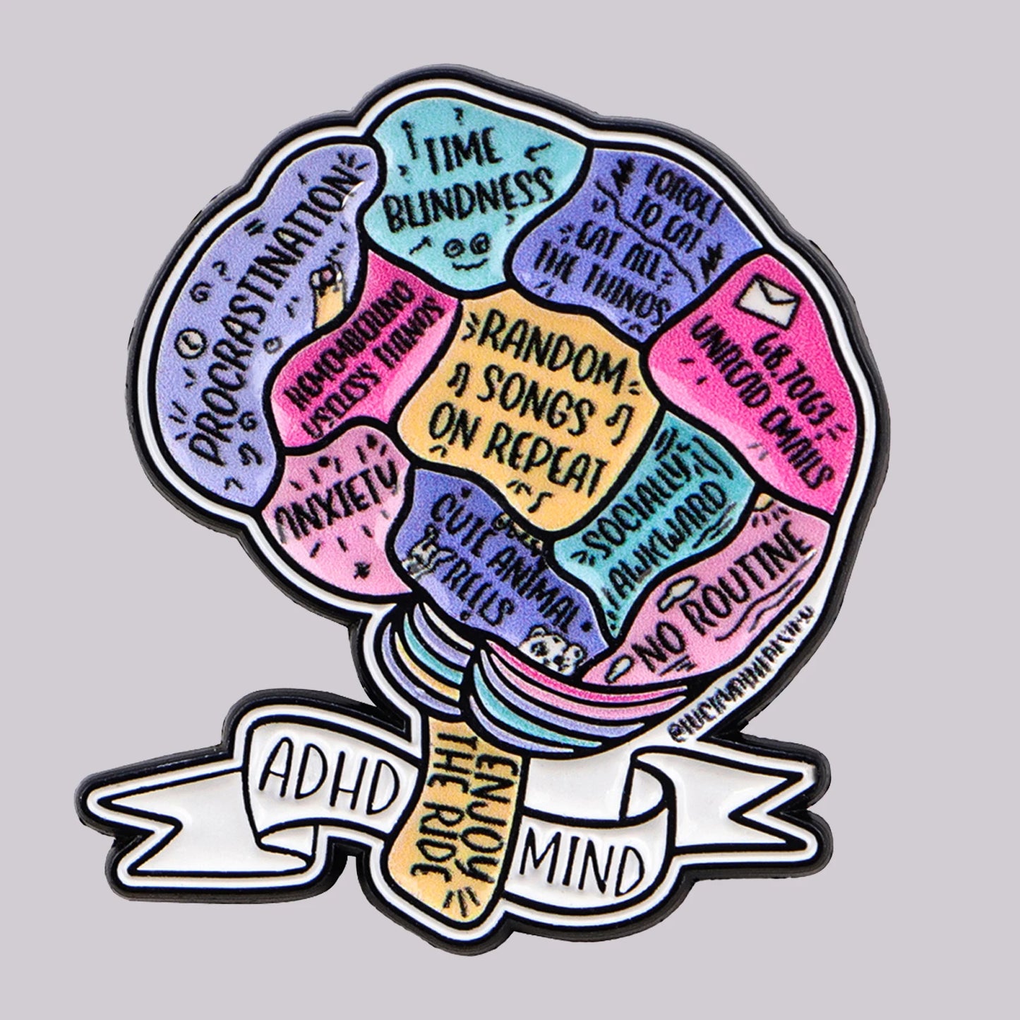 The ADHD Mind Brain Enamel Brooch Lapel Pin Badge Gift Neurodivergent