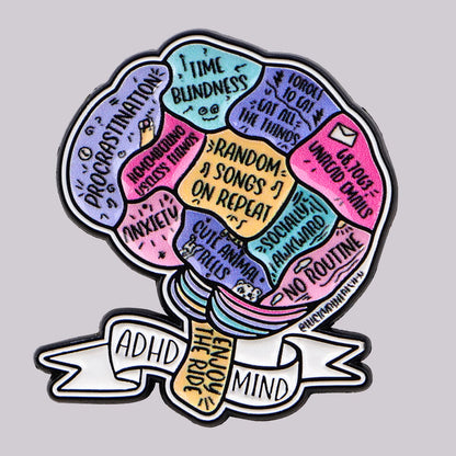The ADHD Mind Brain Enamel Brooch Lapel Pin Badge Gift Neurodivergent