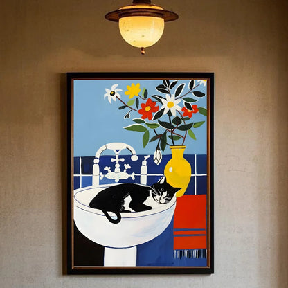 Funny Cute Black Cat Self Adhesive Posters – Retro Animal Wall Art Decoration Home Décor