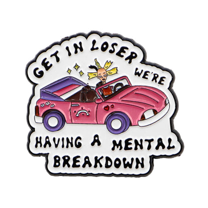 Cartoon Doll in Pink Car Enamel Pin Badge Mental Breakdown Backpack Brooch Hat Collar Lapel