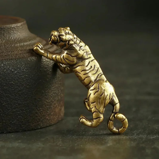 Mini Brass Copper Metal Tiger Figurine – Desk Buddy Ornament Collectible